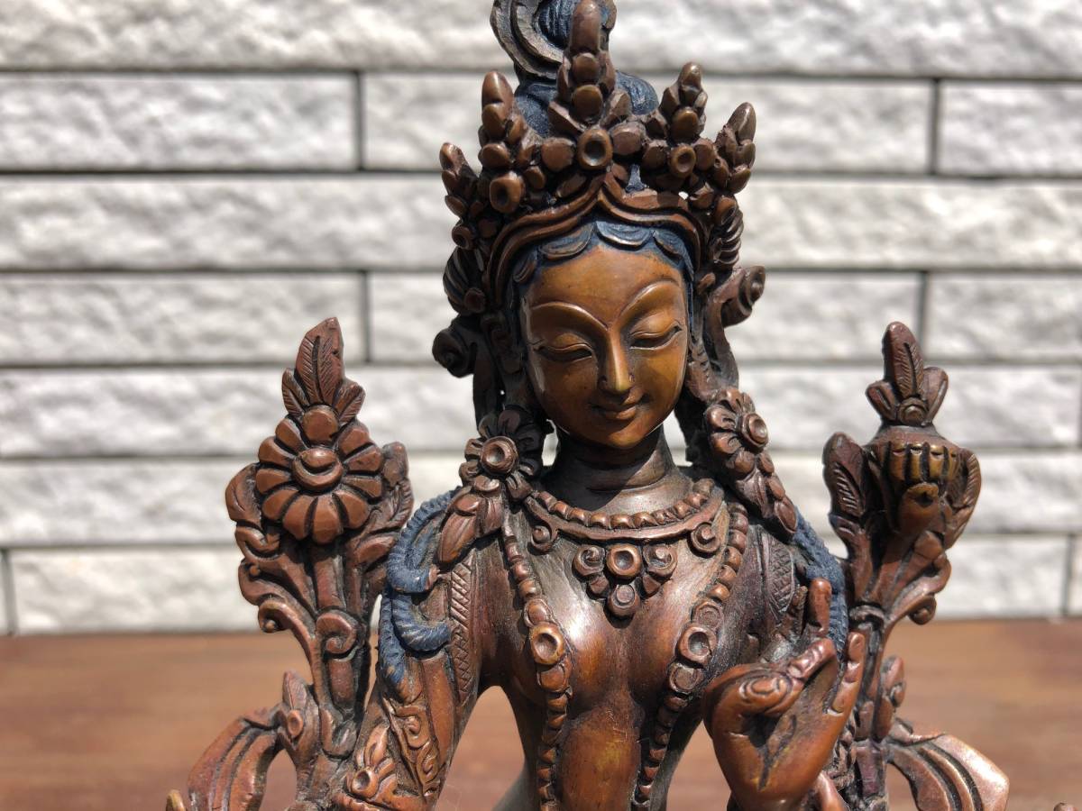 藏品 チベット唐カード純手作り刺繍 緑度母 菩薩 観音 仏教美術 仏像 