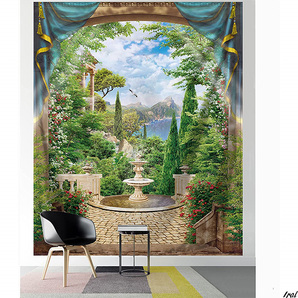 タペストリー 壁掛け 部屋 雰囲気作り インテリア 壁アート 背景布 厚手 布ポスター バルコニー風景 北欧風庭園 噴水 ローズ