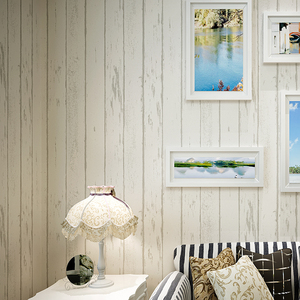 お得 地中海 スタイル 縦縞 壁紙 ヴィンテージ 木目 不織布 壁 ロール DIY 53㎝×10m ホワイト ブルー