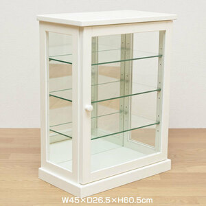 送料無料/ ガラスキャビネット 4段 木製 コレクションケース 飾り棚 ホワイト 背面ミラー ショーケース 幅45× 高さ60.5cm 