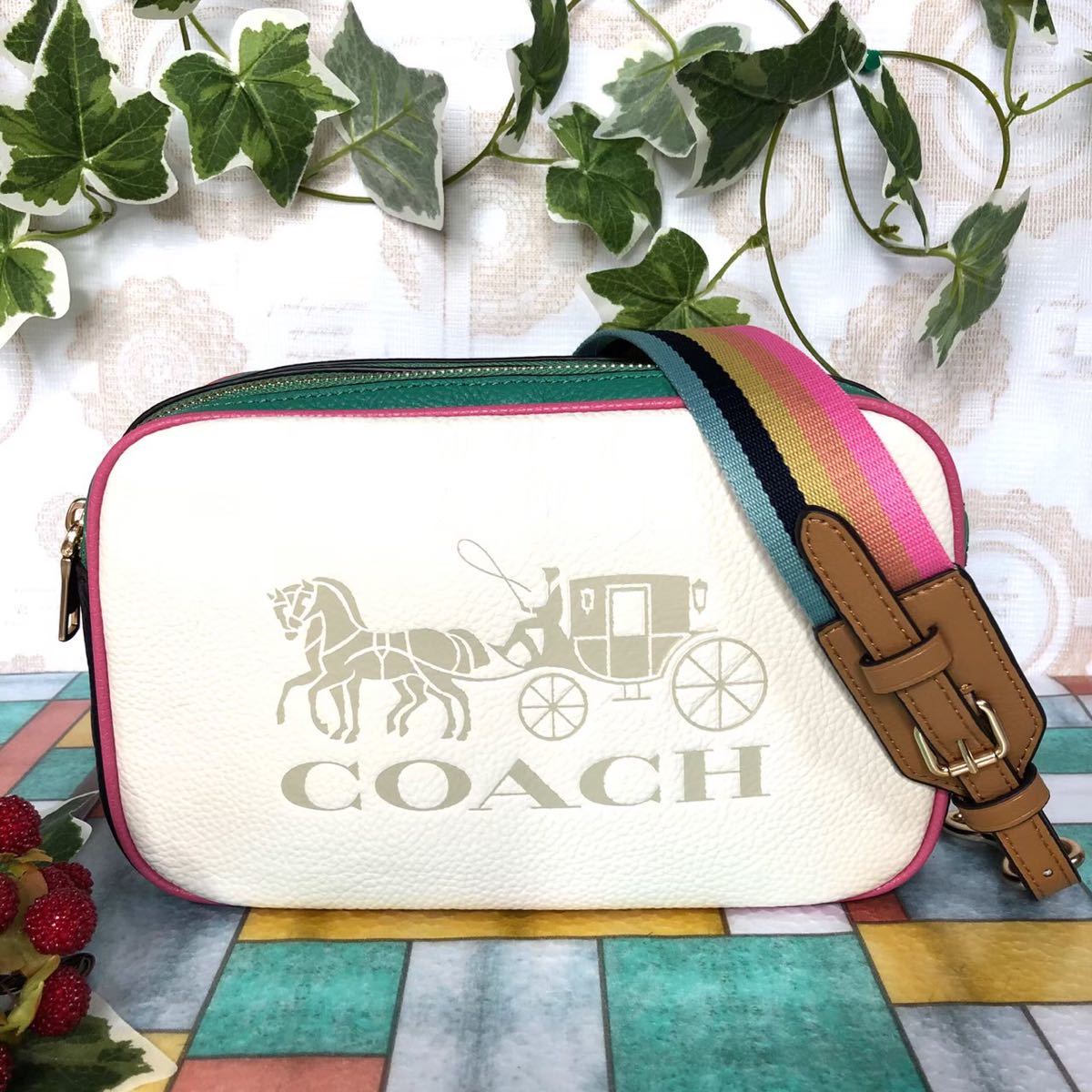 COACH コーチ ホワイト 馬車柄 2way ハンド ショルダバッグ レディース