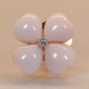 K18.. diamond brooch combined use pendant top peach color .. pink Angel s gold fk Lynn stop clover 