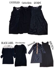 有名!高級!人気!三原則ブランド ブラックワンピース7点セット!まとめ売り!23区、untitled、ジャストカバリ、膝丈、総柄、レディース!