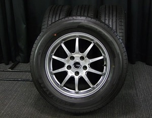 [中古アルミサマー4本] 6.5J+38ガンメタ軽量グッドイヤーRV-F深溝215/65R16アルファードエルグランドMPVエクストレイルCX-30エリシオン美品