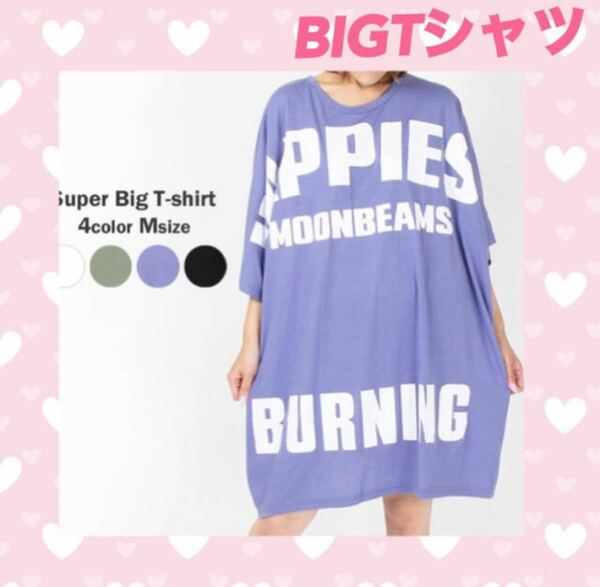 BIG Tシャツ　ロゴ Tシャツ　半袖ロングTシャツ　パープル 