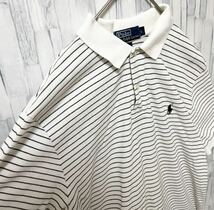 POLO RALPH LOUREN ポロ ラルフローレン 半袖 ポロシャツ ボーダー ポニー シンプルロゴ 刺繍ロゴ サイズL 90s 90年代 鹿の子 ホワイト_画像5