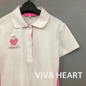 【美品　良品】ビバハート VIVA HEART ゴルフウェア 半袖 ポロシャツ 鹿の子 トップス 襟 ホワイト ピンク レディース 40サイズ ♭◇