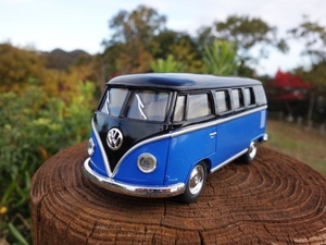 【送料350円】ワーゲンバス ミニカー タイプⅡ 1/32 新品 ブルー/ブラック フォルクスワーゲン ＢＵＧ ワーゲン ＶＯＬＫＳＷＡＧＥＮ