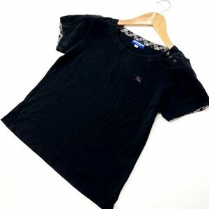 バーバリー ☆ BURBERRY BLUE LABEL ブラック 半袖 Tシャツ カットソー 38 着脱しやすい肩ボタンもアクセントに♪ 大人カジュアル■DJ131