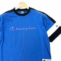 チャンピオン ☆ champion 90s 半袖 Tシャツ ブルー ブラック ホワイト L レトロスポーツ感が最高♪ ストリート アメカジ 古着MIX■DJ124_画像4