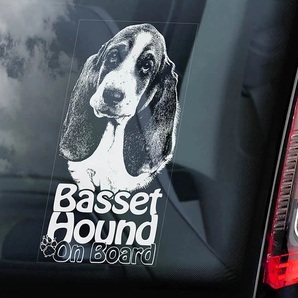 ◆送無@バセット・ハウンド/バセットハウンド@外張り@カーステッカー 22×10cm@外貼り カー ステッカー 車 シール DOG ON BOAD 犬 D2@3420