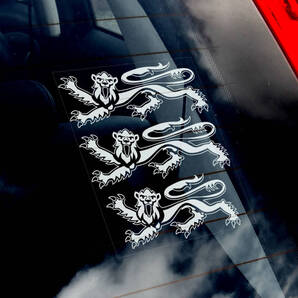 ◆イングランド王室紋章 3匹のライオン England Royal Coat of Arms 外張り カーステッカー 130×100mm@カー ステッカー@B1 3365