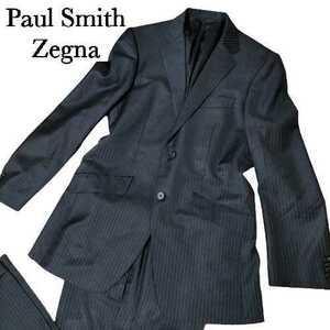 ポールスミス ロンドン Paul Smith London エルメネジルドゼニア Zegna スーツ セットアップ 上下 ストライプ 総裏 日本製 黒 ブラック L