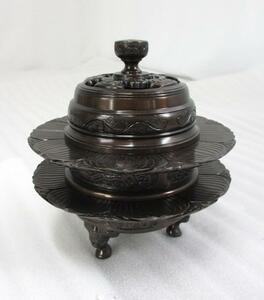 【特別販売品】火舎香炉　彫入　色付　(胴径17cm高17cm)長期在庫品の為、特価セール価格　高級仏具通販　管理番号「7434」