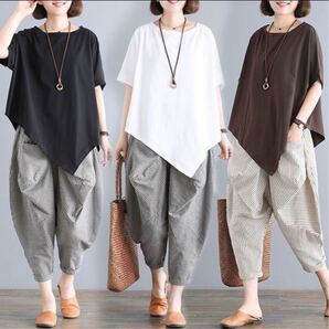 セットアップ レディース tシャツブラウスガウチョパンツ九分丈 2点セット不規則