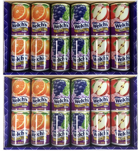アサヒ飲料「ウェルチ」100％果汁ギフト24本★グレープジュース・アップルジュース・オレンジジュース各160g×8本、計24本