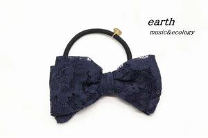 【KU240】earth music&ecology アース レース リボン モチーフ ヘアゴム ネイビー【送料全国一律185円】