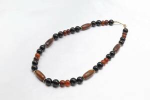 [RA667] wood acrylic fiber beads antique necklace black × Brown [ postage nationwide equal 198 jpy ]