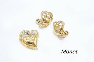 【HU30】Monet モネ ハート モチーフ ビジュー イヤリング ペンダントトップ チャーム ゴールドカラー【送料全国一律185円】