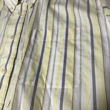 IY BASICS Lサイズ　半袖シャツ　メンズ　ストライプ　白、ホワイト、黄色、イエロー　ボタンダウンシャツ_画像4