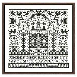 クロスステッチキット Bird house(ブラック) 一色刺し 14CT 36×34cm 図案印刷なし 刺繍
