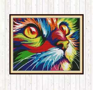 クロスステッチキット カラフルキャット 猫 ねこ ネコ 39×32cm 刺繍