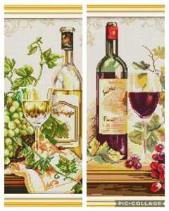 クロスステッチキット 赤ワイン＆白ワインセット 34×43cm 14CT 図案印刷あり 刺繍