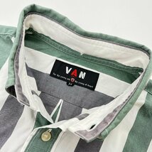 VAN JAC ヴァン ヂャケット ストライプ 半袖 プルオーバー シャツ M /ホワイト×グリーン×グレー系_画像5