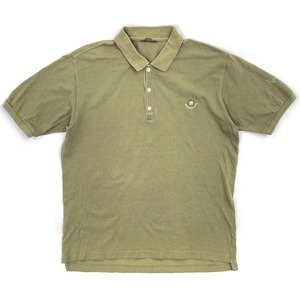 Papas パパス 袖ロゴ刺繍入り 鹿の子 コットン 半袖ポロシャツ Lサイズ / グリーン系 メンズ 紳士