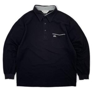 ゴルフ◆Black&White ブラック&ホワイト ロゴ刺繍 ポケット付き 長袖ポロシャツ Lサイズ / 黒 ブラック メンズ 日本製