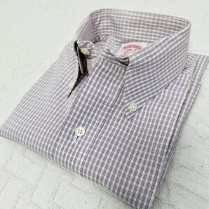 BROOKS BROTHERS MADISON 14 1/2 - 32 White-Violet Shirt.長袖mini-checksキングダム柄のTRADICIONAL fit ブルックスブラザーズ。の画像3