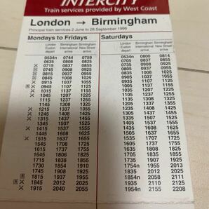 値下げ！イギリス鉄道 インターシティ時刻表 ロンドンーバーミンガム 1996年