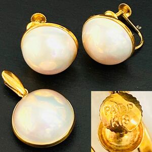 ♪ K18 マベパール イヤリング 約7.2g 半円真珠 真珠 パール ネックレストップ ペンダントトップ アクセサリー ゴールド