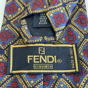 FENDI(フェンディ) ネイビー花柄チェックネクタイ