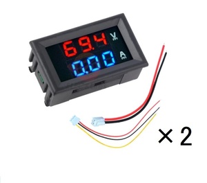 ネコポス発送 2個セット パネル取付タイプ デジタルメーター 電圧計 電流計 DC 0-100V 10A 赤青LED