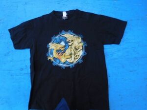 T-shits Tシャツ AZno.182 P.K.SPORTS 黒 M　虎　龍　DRAGON TIGER 綿100 上着 古着　used ティーシャツ　