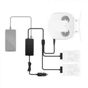 送料無料/DJI Phantom/ファントム 4 (PRO/PRO V2.0/Advanced)バッテリー2個+プロボ(送信機) 同時 車載充電器/USBポート付カーチャージャー