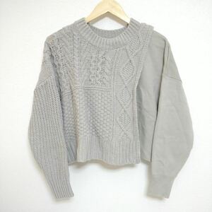 H271h[JEANASIS/ Jeanasis ] size F(M rank ) cable braided crew neck switch knitted sweater light gray lady's cropped pants height 