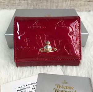 ヴィヴィアンウエストウッド エナメル がま口財布 折り財布 Vivienne Westwood 小銭入れ 三つ折り財布 レッド 赤