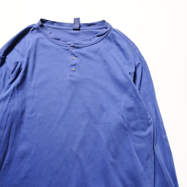 90\'s 00\'s ランズエンド ヘンリーネック コットン ロングスリーブ Tシャツ 長袖 (XL) 青 無地 ロンT 90年代 オールド 旧タグ LANDSEND