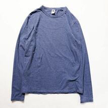 00's ギャップ GAP ソリッドカラー クルーネック コットン Tシャツ 長袖 (XS) 青灰系リブ無し ロンT 無地 前V 00年代 旧タグ オールド_画像2