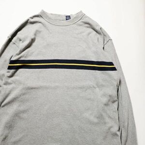 90's USA製 ギャップ GAP チェストボーダー ロングスリーブ コットン Tシャツ 長袖 (XL) 霜降り灰×紺 ロンT 無地 90年代 旧タグ オールド