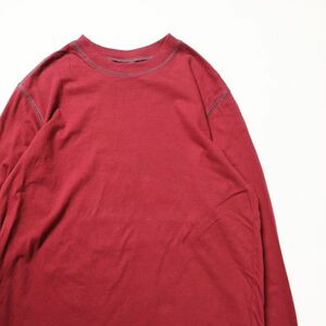 90's 00's オールドネイビー クルーネック ロングスリーブ コットン Tシャツ (M) エンジ系 長袖 無地 ロンT 旧タグ オールド ギャップ GAP