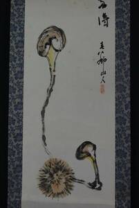 Art hand Auction 鷲見春鄰/霊芝図/四条派の画家//掛軸☆宝船☆M-134, 絵画, 日本画, 山水, 風月