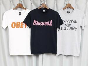 ◆Sサイズ3枚セット◆THRASHER スラッシャー 反転 SKATE&DESTROY スケート&デストロイ OBEY オベイ ロゴ Tシャツ オールドスケート Y2K 90s