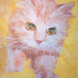黄色い子猫の絵 水彩画 手描きイラスト