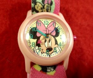 DN5G6)* work properly wristwatch *Disney Mickey Dayz knee * Mickey. GF Minnie Mouse * circle shape pink 