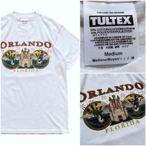 USA製 90's TULTEX ヴィンテージ Tシャツ サイズ M ORLANDO スーベニア ホワイト 白 イルカ シャチ 城 プリント アメリカ アメカジ