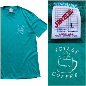 USA製 90's JERZEES ジャージーズ ヴィンテージ Tシャツ サイズ L エメラルド グリーン コーヒー プリント ワンポイント シングルステッチ