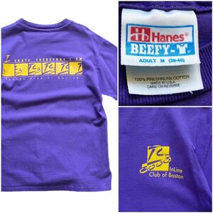 USA製 90's Hanes ヘインズ インラインスケート ヴィンテージ Tシャツ サイズM パープル 紫 イエロー アメリカ ストリート スケボー sk8